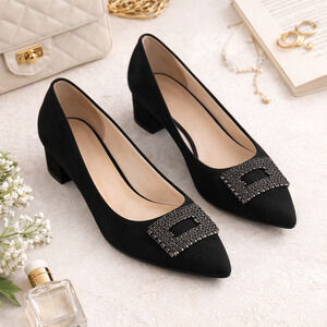 Women's LifeStride Black Suede Minx Bling Pumps | Size 7.5